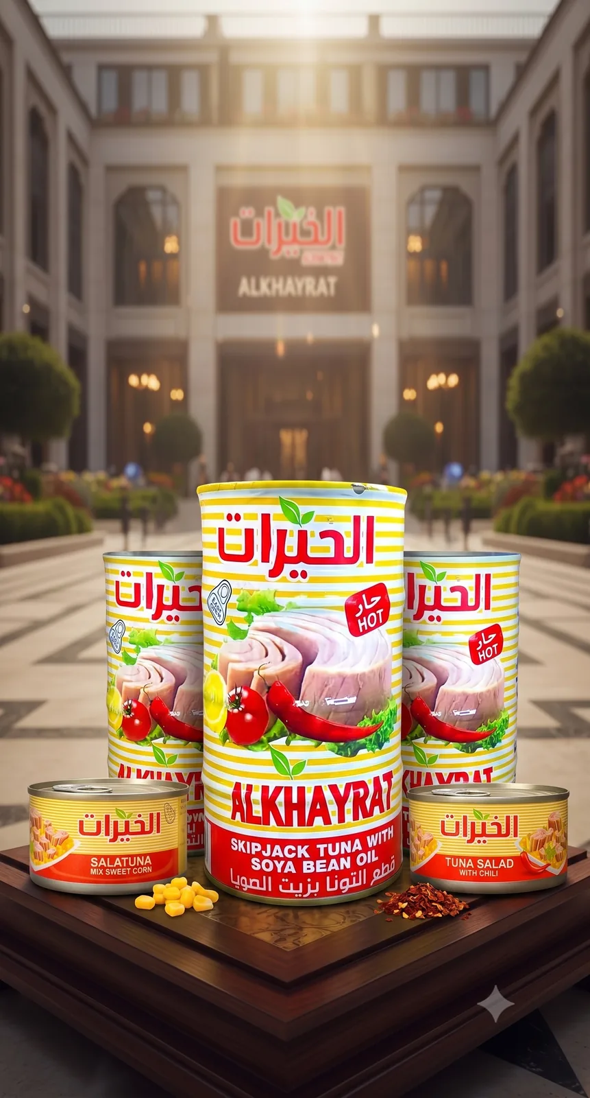 A grouped selection of Alkhayrat tuna products